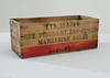 Vintage wooden crate with stamped text on a white background
