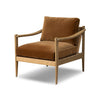 Brown armchair with wooden frame on a white background