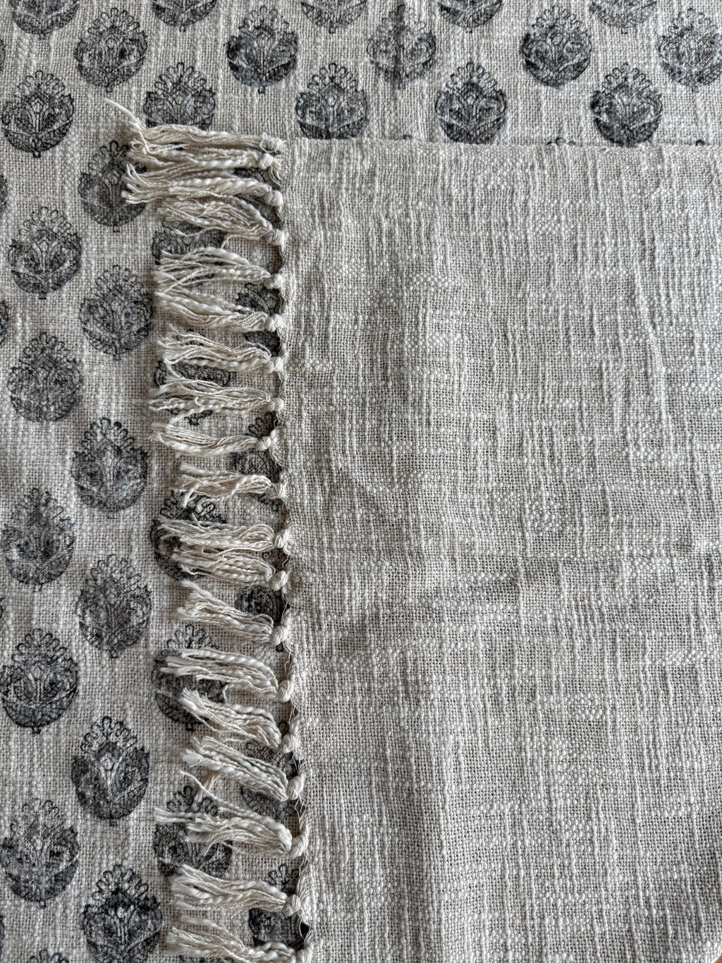 Textured fabric with decorative border and patterned background