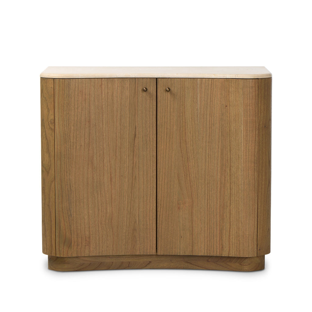 Wooden cabinet with two doors on a white background