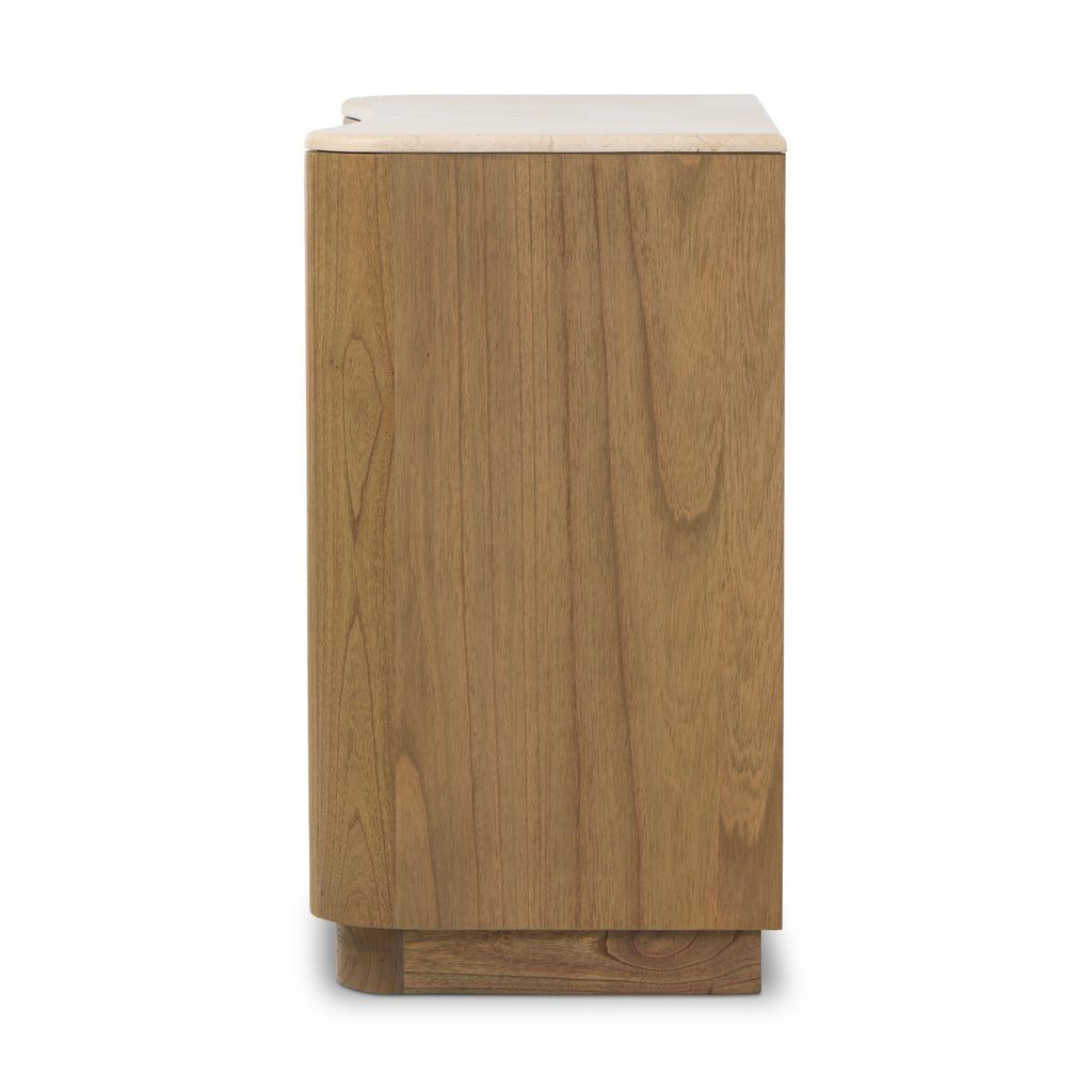 Wooden cabinet with a white countertop on a white background
