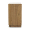 Wooden cabinet with a white countertop on a white background