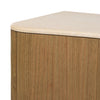 Wooden storage table with marble top on a white background