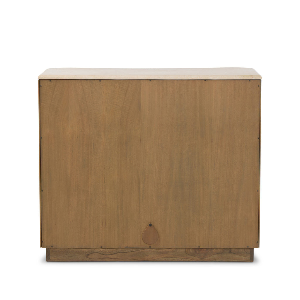 Wooden cabinet with a white top on a white background