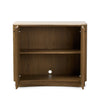 Wooden cabinet with two doors and two shelves on a white background