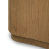 Close-up of a wooden side table storage cabinet with a white background