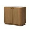 Wooden cabinet with two doors, marble top on a white background