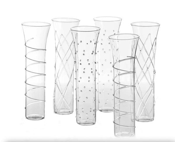 Set of clear crystal glasses with various patterns 