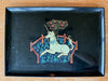 Decorative tray with a unicorn design on a black background
