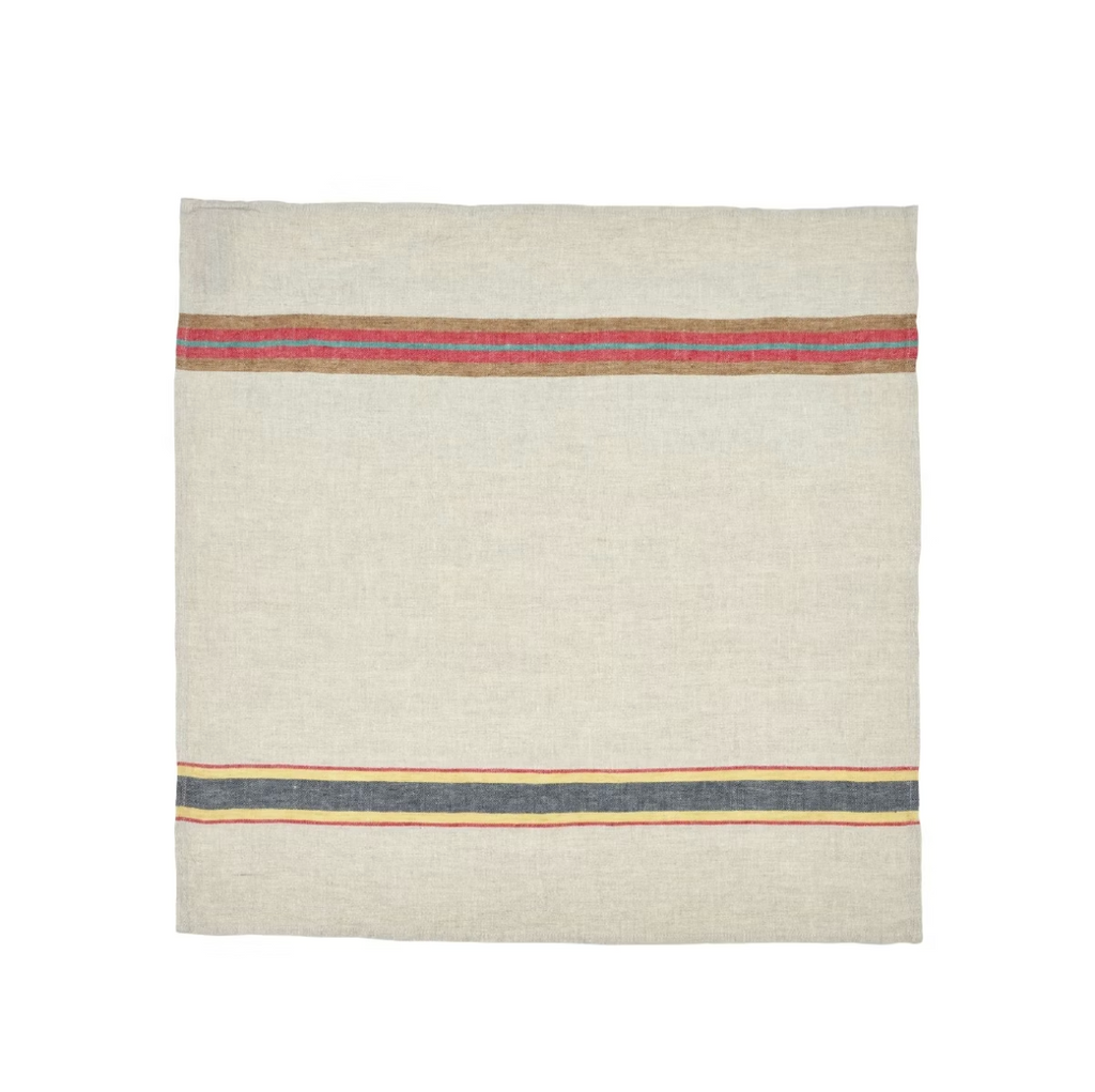 Beige rug with multicolored stripes on a white background