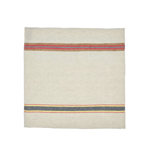 Beige rug with multicolored stripes on a white background
