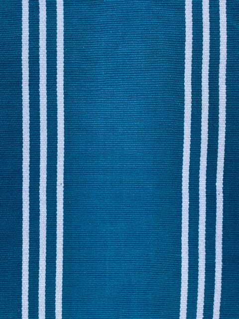 Close-up of blue fabric with white stripes