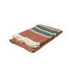 Striped blanket with fringe edges on a white background