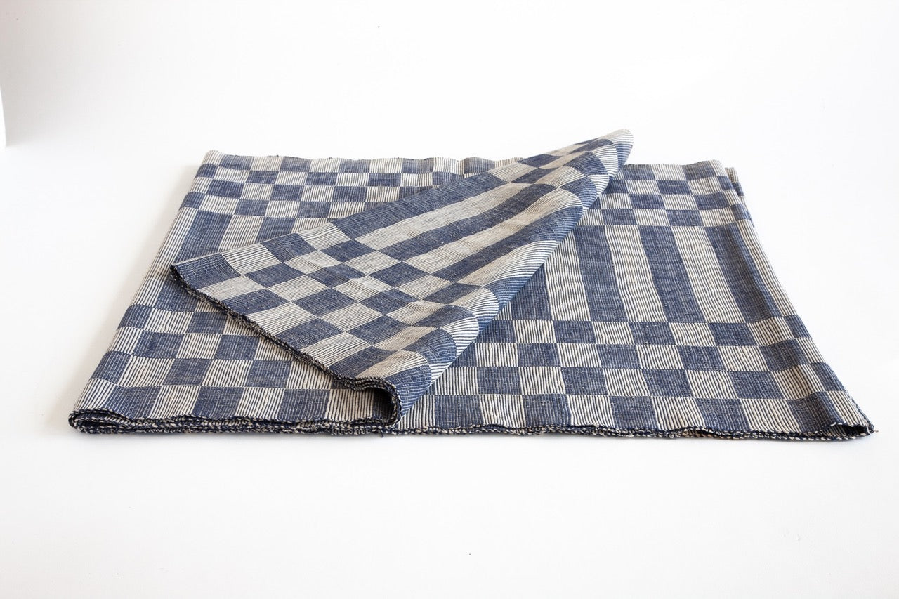 Antique home loomed checkered runner - Sweden 16' x 23 1/2"