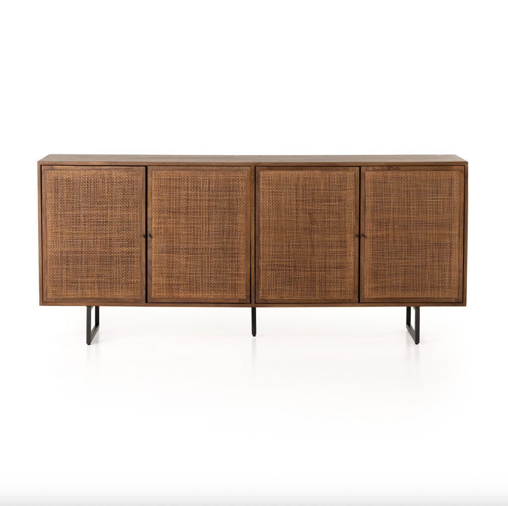 Wooden cabinet with rattan doors on a white background
