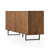 Wooden cabinet with wicker doors on a white background