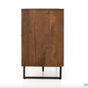 Wooden cabinet with black metal legs on a white background