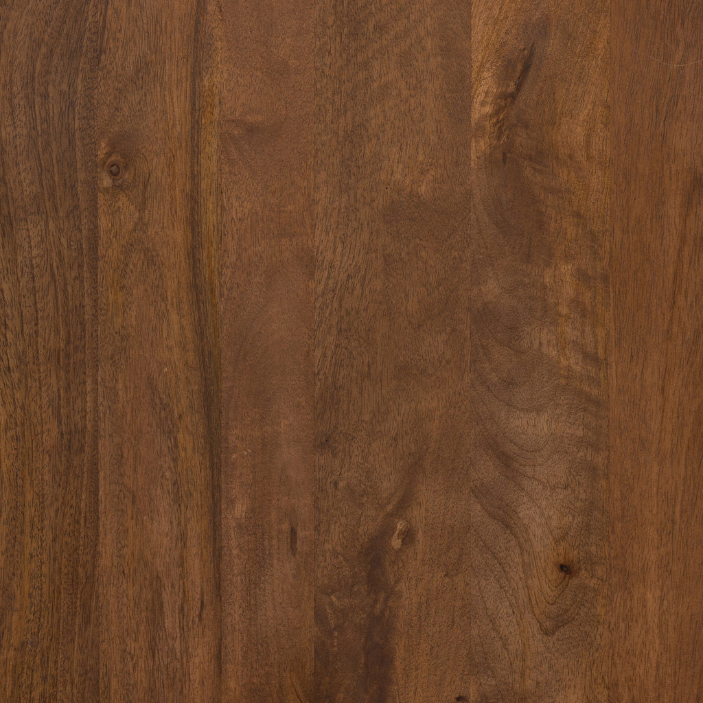 Close-up of a wooden surface with a rich brown color and visible grain.
