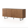 Wooden cabinet with rattan doors on a white background