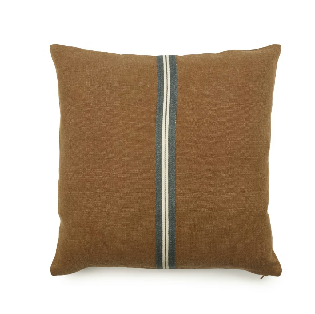 Brown pillow with a central stripe on a white background