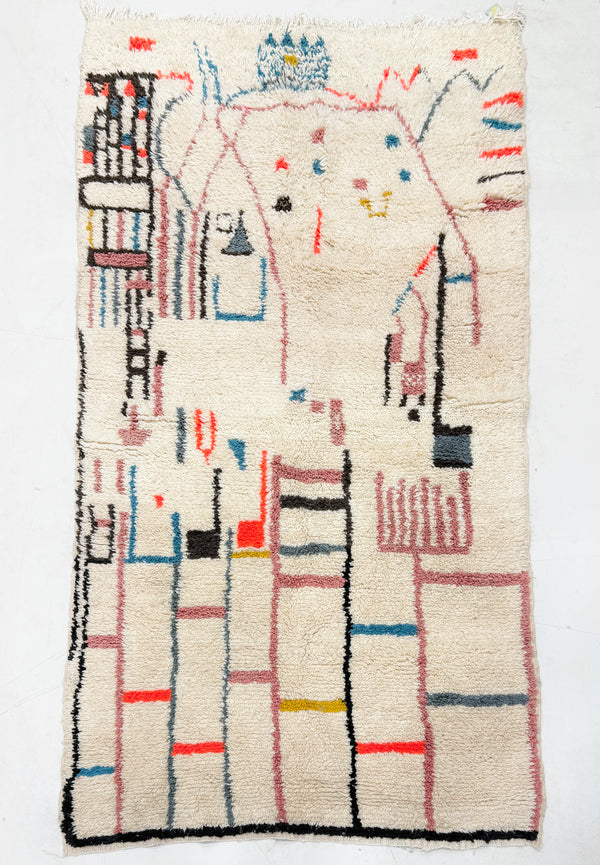 vintage Moroccan rug with abstract design on a white background