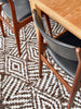 Dining table with chairs on a patterned rug