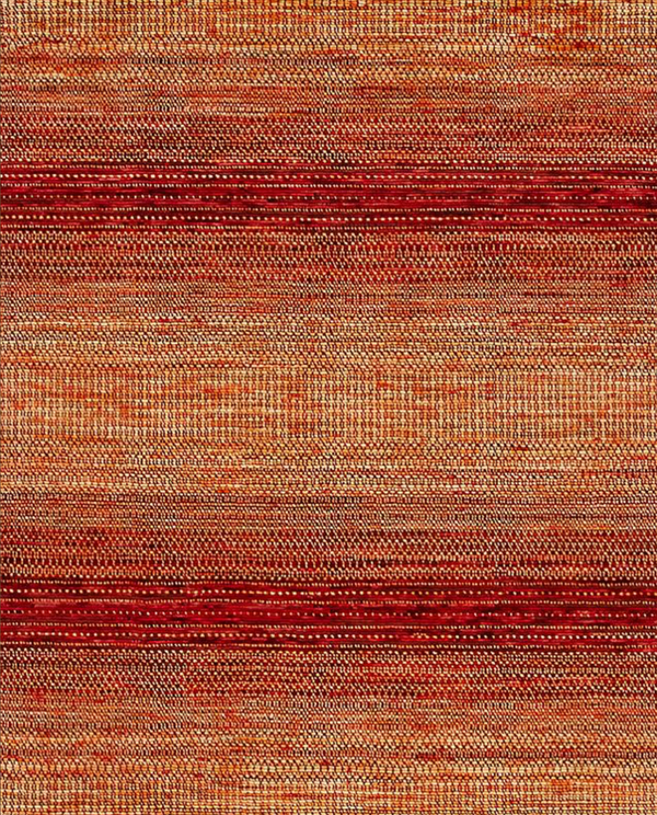 Textured fabric with red and brown pattern