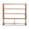 Wooden bookshelf with glass panels on a white background