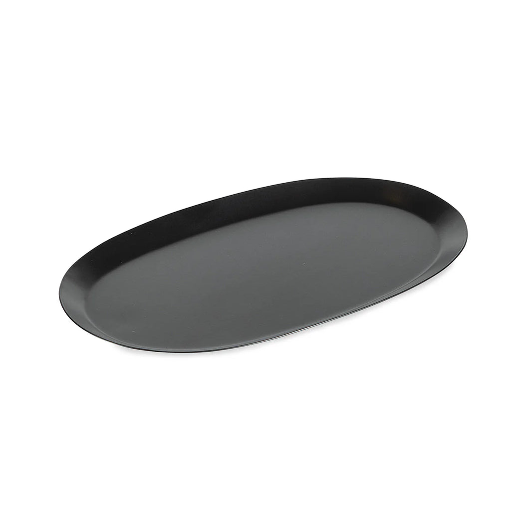 Black oval tray on a white background