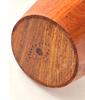 Close-up of a wooden cylindrical ice bucket with 'Staved Teak' Denmark branding on a white background