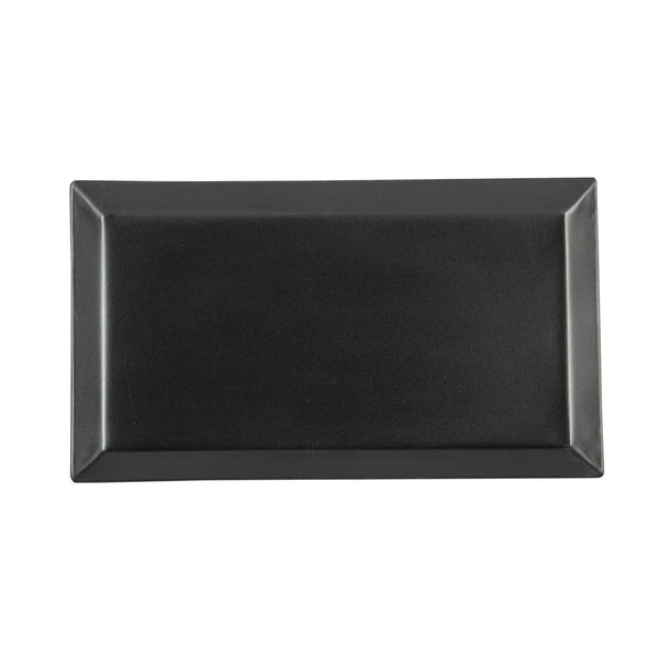 Black rectangular tray on a white background