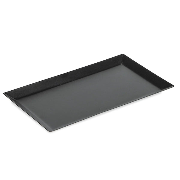 Black rectangular tray on a white background