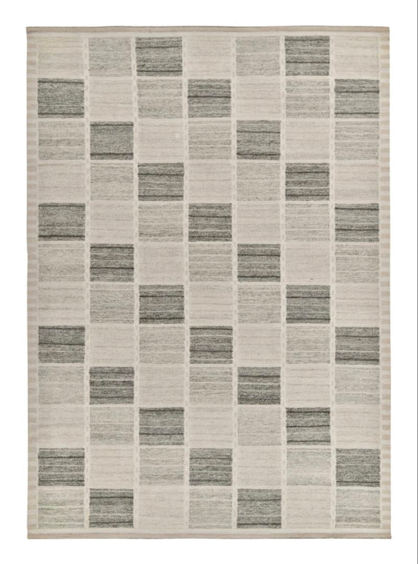 Patterned rug with horizontal stripes on a white background