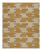 Patterned rug with a checkered design in yellow and beige on a white background