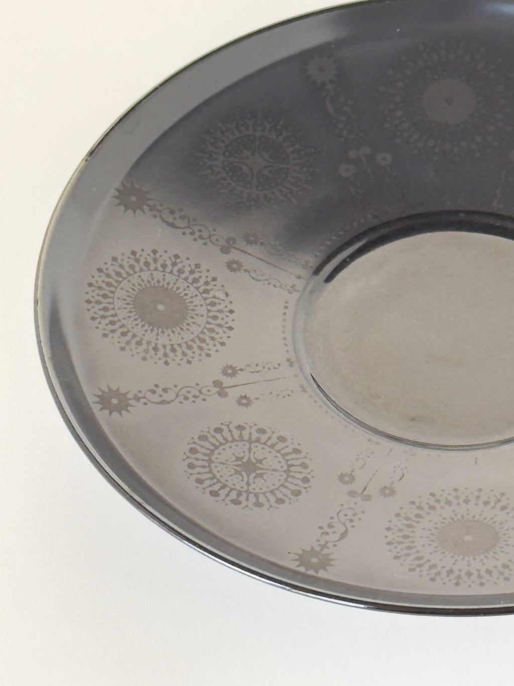 Decorative ceramic plate with floral patterns on a white background