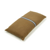 Brown pillow with a blue stripe on a white background