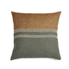 Decorative pillow with brown and gray color block design on a white background
