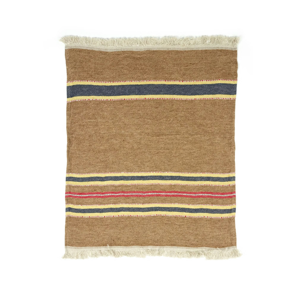 The Belgian Towel Fouta in Camp Stripe by Libeco blanket linen on a white background