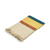 Colorful striped blanket towel with frayed edges on a white background