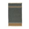 Gray towel blanket with striped border on a white background
