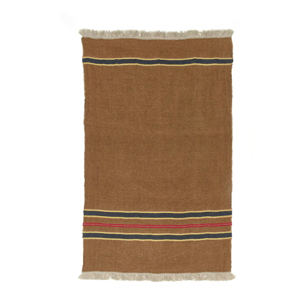 100% linen blanket with a light brown color and stripes. 