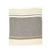 Textile with horizontal stripes in gray, beige, and white on a white background