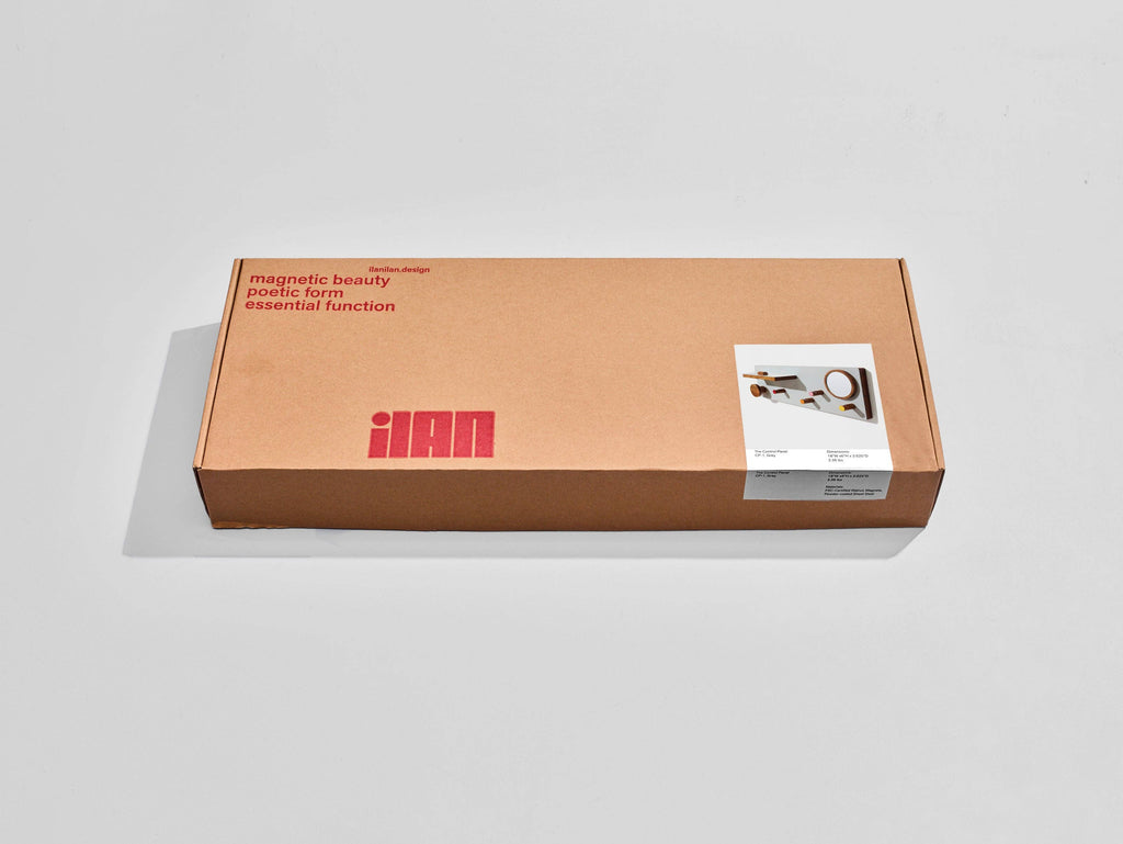 Brown box with 'ilan' branding on a light gray background