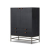 Black cabinet with two doors and two drawers on a white background