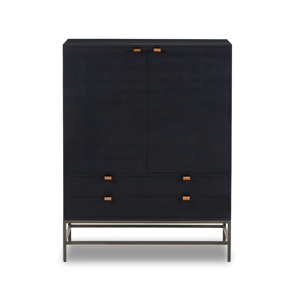 Black cabinet with bronze handles on a white background