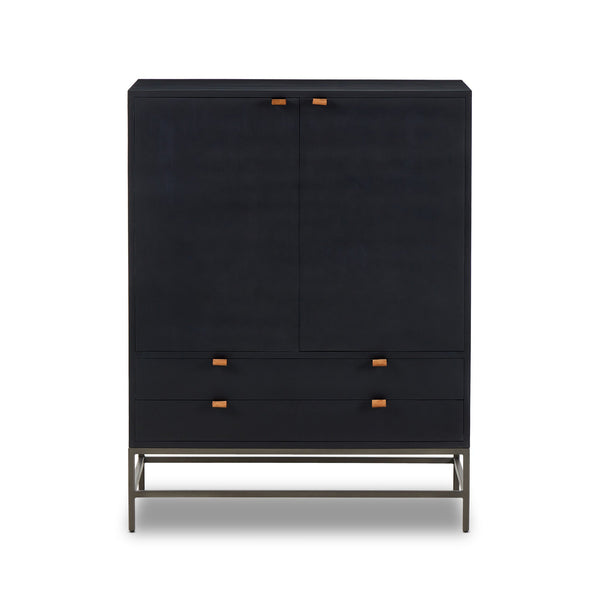 Black cabinet with bronze handles on a white background