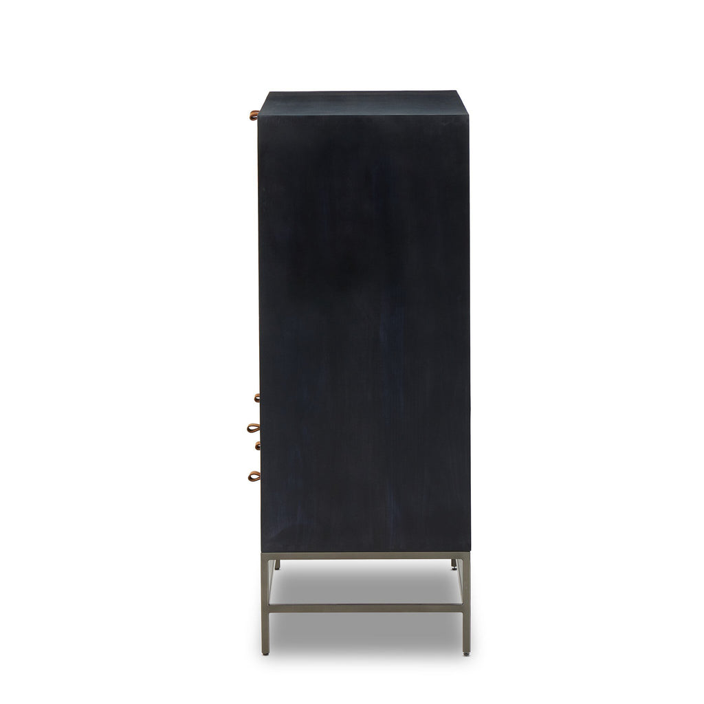 Black cabinet with bronze handles on a white background