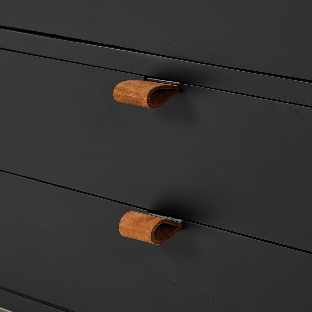 Black dresser with leather handles