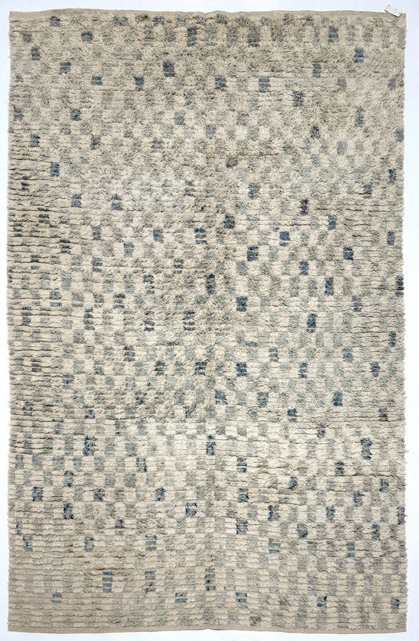 Textured area rug with a geometric pattern in neutral tones